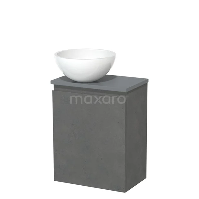 Toiletmeubel met waskom | 41 cm Donkergrijs beton Greeploos front Hoogglans wit Mineraalmarmer waskom Middengrijs blad TMK10-13973