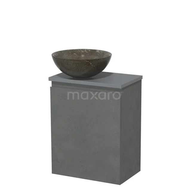 Toiletmeubel met waskom | 41 cm Donkergrijs beton Greeploos front Blue stone Natuursteen waskom Middengrijs blad TMK10-13974