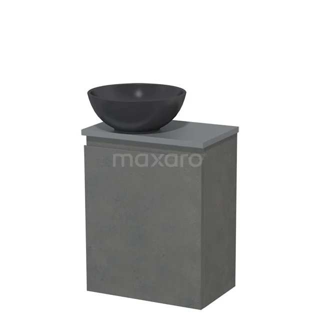 Toiletmeubel met waskom | 41 cm Donkergrijs beton Greeploos front Mat zwart Quartz waskom Middengrijs blad TMK10-13975