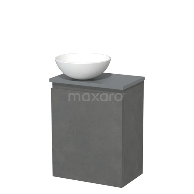 Toilet unit with countertop wash basin | 41 cm Dark grey concrete Handleless front Matte white Ceramic basin Mid grey worktop TMK10-13976