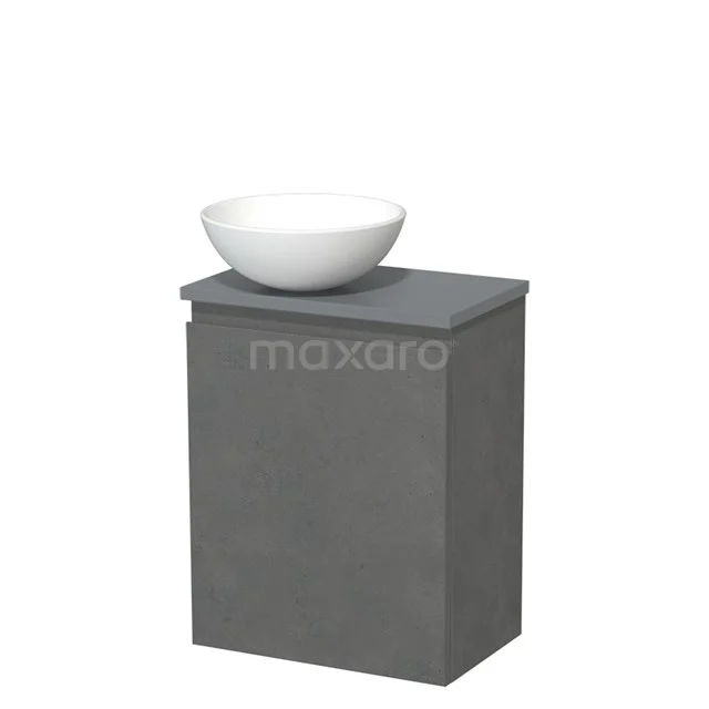 Toiletmeubel met waskom | 41 cm Donkergrijs beton Greeploos front Mat wit Keramiek waskom Middengrijs blad TMK10-13976