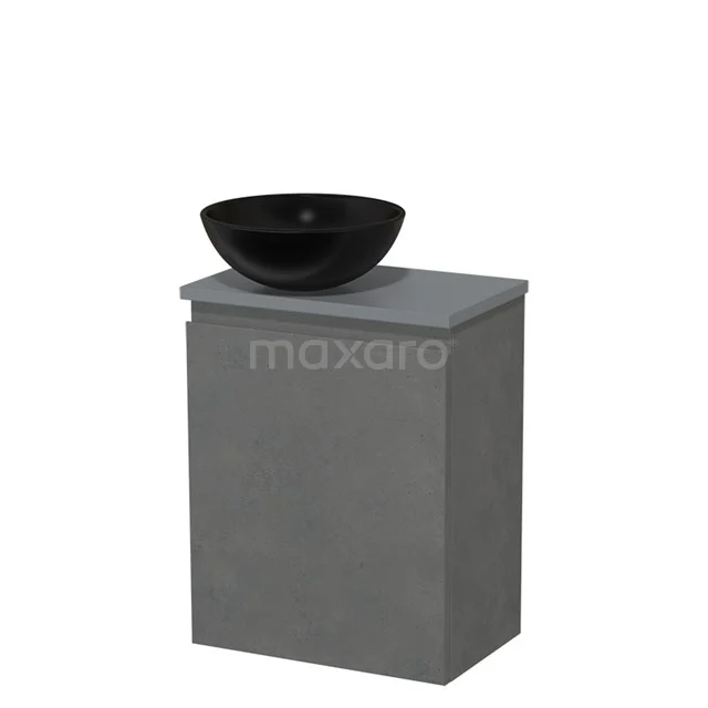 Toilet unit with countertop wash basin | 41 cm Dark grey concrete Handleless front Matte black Ceramic wash basin Mid grey fronts TMK10-13977