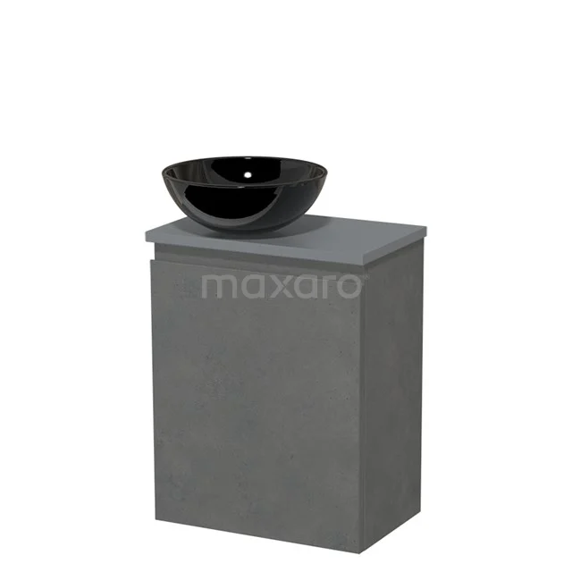 Toiletmeubel met waskom | 41 cm Donkergrijs beton Greeploos front Hoogglans zwart Keramiek waskom Middengrijs blad TMK10-13978