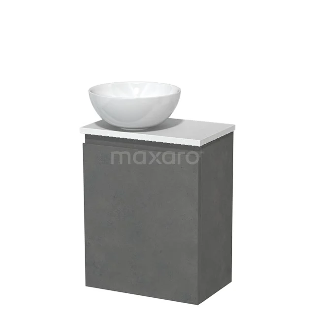 Toiletmeubel met waskom | 41 cm Donkergrijs beton Greeploos front Hoogglans wit Keramiek waskom Hoogglans wit blad TMK10-13984