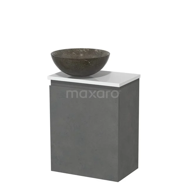 Toilet unit with countertop wash basin | 41 cm Dark grey concrete Handleless front Blue stone Natural stone wash basin High-gloss white worktop TMK10-13987