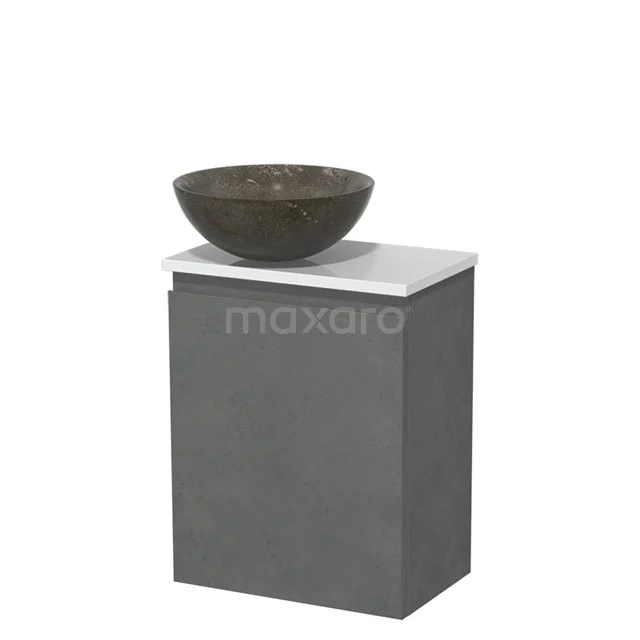 Toiletmeubel met waskom | 41 cm Donkergrijs beton Greeploos front Blue stone Natuursteen waskom Hoogglans wit blad TMK10-13987