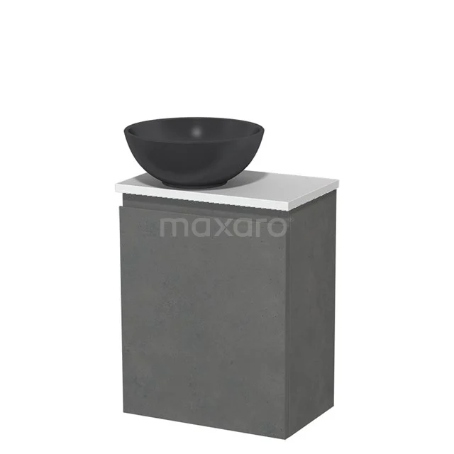 Toilet unit with countertop wash basin | 41 cm Dark grey concrete Handleless front Matte black Quartz worktop High-gloss white Fronts TMK10-13988