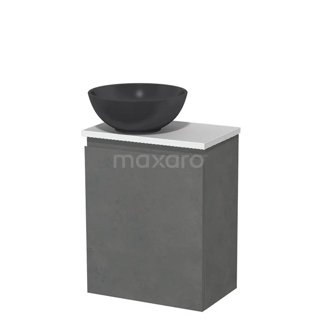 Toiletmeubel met waskom | 41 cm Donkergrijs beton Greeploos front Mat zwart Quartz waskom Hoogglans wit blad TMK10-13988