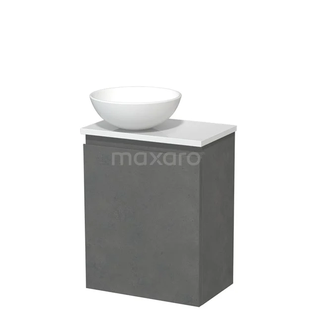 Toiletmeubel met waskom | 41 cm Donkergrijs beton Greeploos front Mat wit Keramiek waskom Hoogglans wit blad TMK10-13989