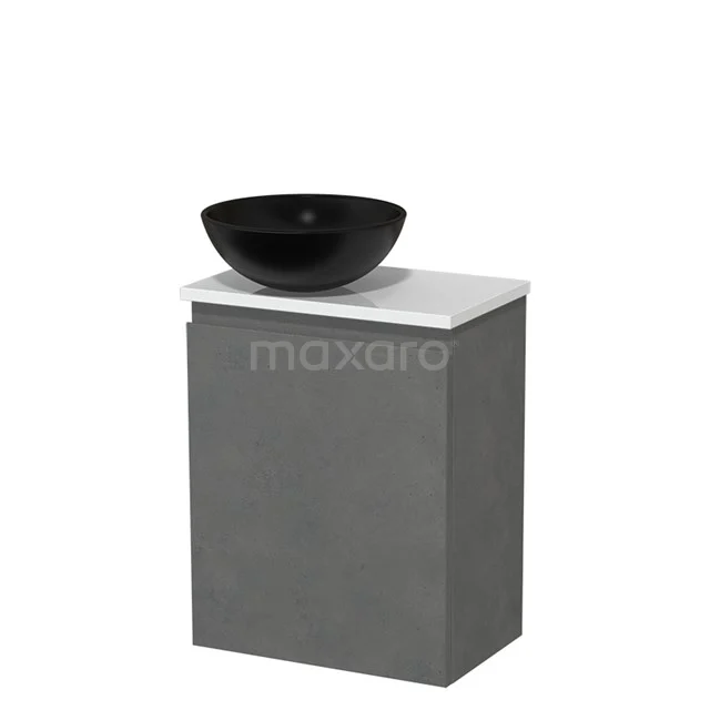 Toilet unit with countertop wash basin | 41 cm Dark grey concrete Handleless front Matte black Ceramic worktop High-gloss white Fronts TMK10-13990