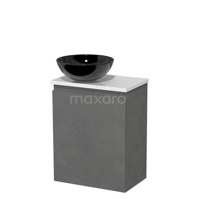 Toilet unit with countertop wash basin | 41 cm Dark grey concrete Handleless front High-gloss black Ceramic basin High-gloss white fronts TMK10-13991