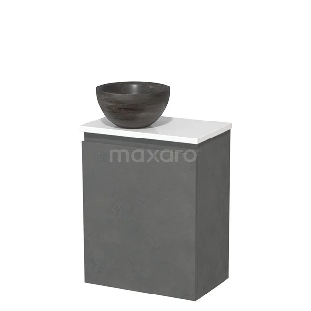 Toilet unit with countertop wash basin | 41 cm Dark grey concrete Handleless front Blue stone Natural stone wash basin High-gloss white worktop TMK10-13992