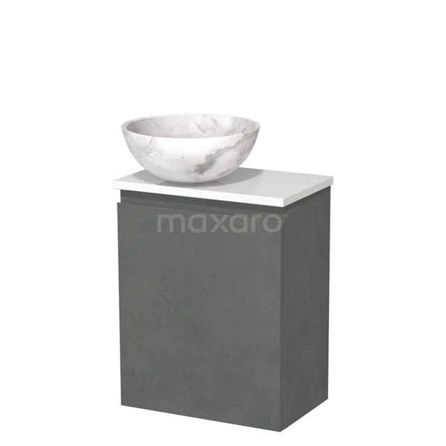 Toilet unit with countertop wash basin | 41 cm Dark grey concrete Handleless front White marble Natural stone wash basin High-gloss white worktop TMK10-13995