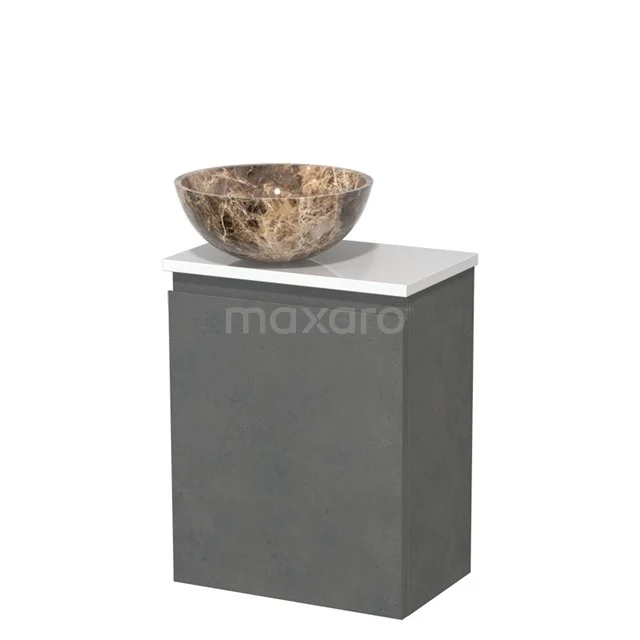 Toiletmeubel met waskom | 41 cm Donkergrijs beton Greeploos front Dark emperador Natuursteen waskom Hoogglans wit blad TMK10-13996