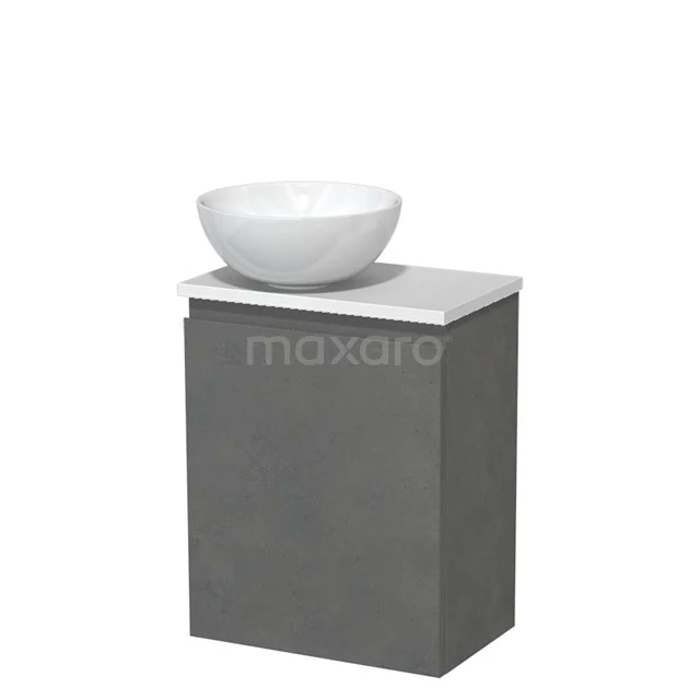 Toiletmeubel met waskom | 41 cm Donkergrijs beton Greeploos front Hoogglans wit Keramiek waskom Mat wit blad TMK10-13997