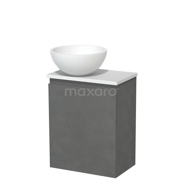 Toilet unit with countertop wash basin | 41 cm Dark grey concrete Handleless front Matte white Solid surface wash basin Matte white worktop TMK10-13998