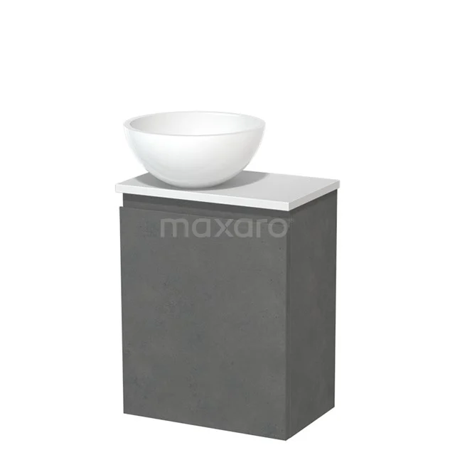 Countertop wash basin | 41 cm Dark grey concrete Handleless front High-gloss white Mineral marble basin High-gloss white worktop Matte white Fronts TMK10-13999