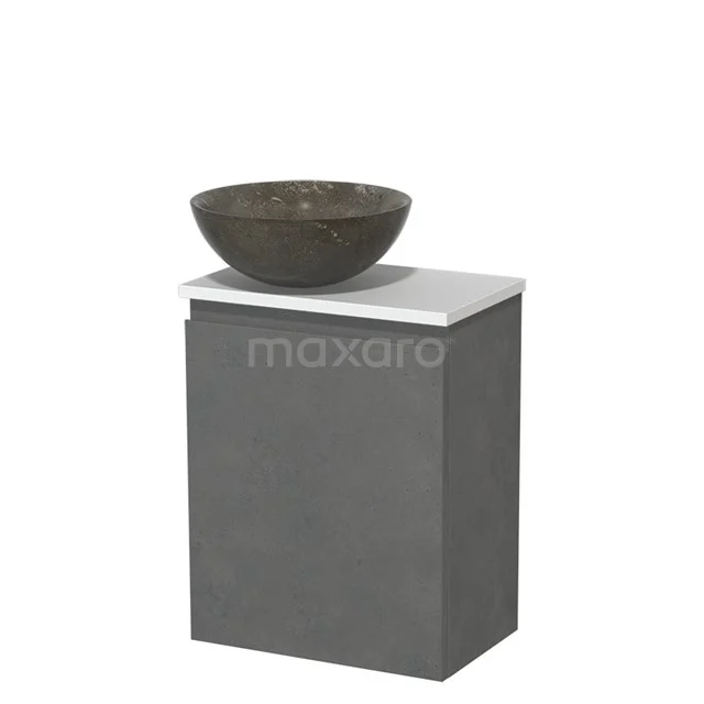 Toiletmeubel met waskom | 41 cm Donkergrijs beton Greeploos front Blue stone Natuursteen waskom Mat wit blad TMK10-14000