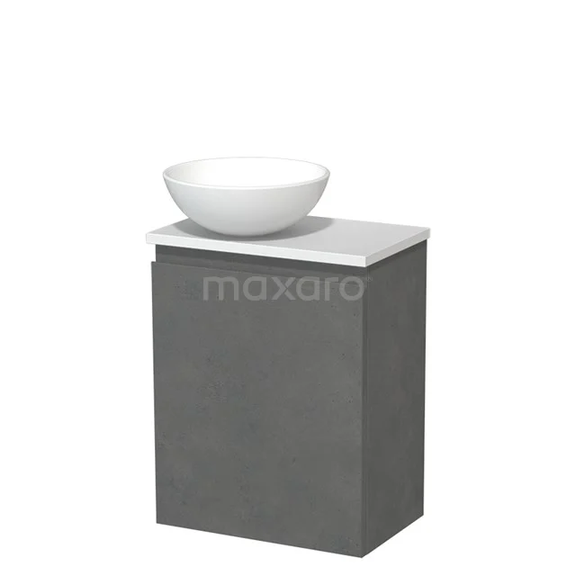 Countertop wash basin | 41 cm Dark grey concrete Handleless front Matte white Ceramic basin Matte white worktop TMK10-14002