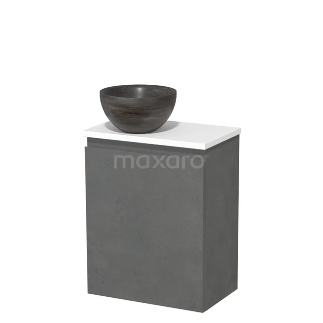 Toilet unit with countertop wash basin | 41 cm Dark grey concrete Handleless front Blue stone Natural stone basin Matte white worktop TMK10-14005