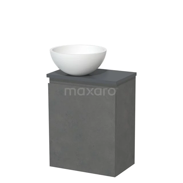 Countertop wash basin | 41 cm Dark grey concrete Handleless front Matte white Solid surface wash basin Dark grey worktop TMK10-14011