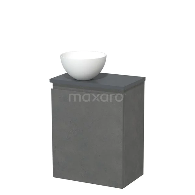 Countertop wash basin | 41 cm Dark grey concrete Handleless front Matte white Solid surface wash basin Dark grey worktop TMK10-14019