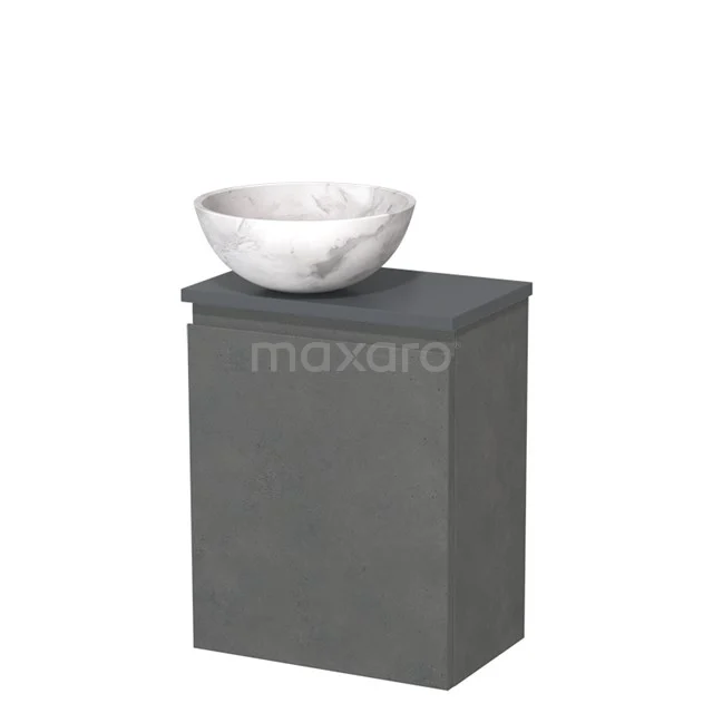 Toiletmeubel met waskom | 41 cm Donkergrijs beton Greeploos front Wit marmer Natuursteen waskom Donkergrijs blad TMK10-14021