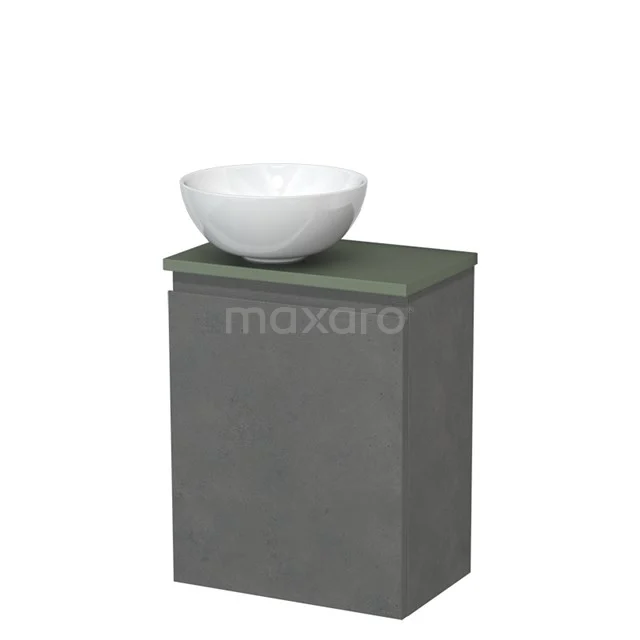 Toilet unit with countertop wash basin | 41 cm Dark grey concrete Handleless front High-gloss white Ceramic basin Sage green worktop TMK10-14023