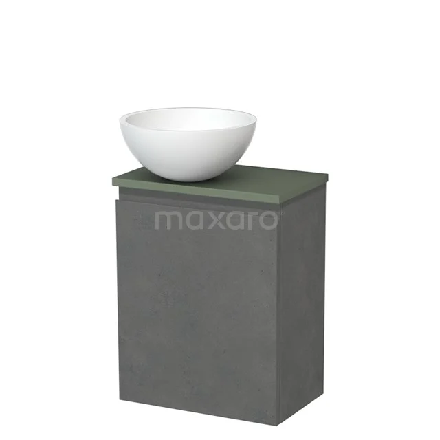Toilet unit with countertop wash basin | 41 cm Dark grey concrete Handleless front Matte white Solid surface wash basin Sage green worktop TMK10-14024