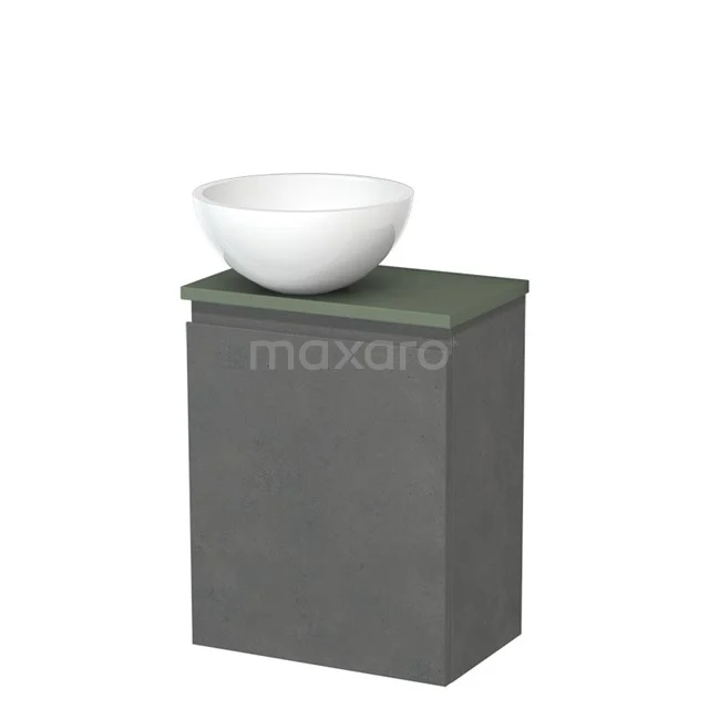 Toilet unit with countertop wash basin | 41 cm Dark grey concrete Handleless front High-gloss white Mineral marble basin Sage green fronts TMK10-14025
