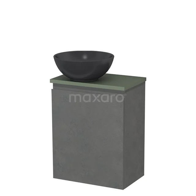 Countertop wash basin | 41 cm Dark grey concrete Handleless front Matte black Quartz worktop Sage green Fronts TMK10-14027