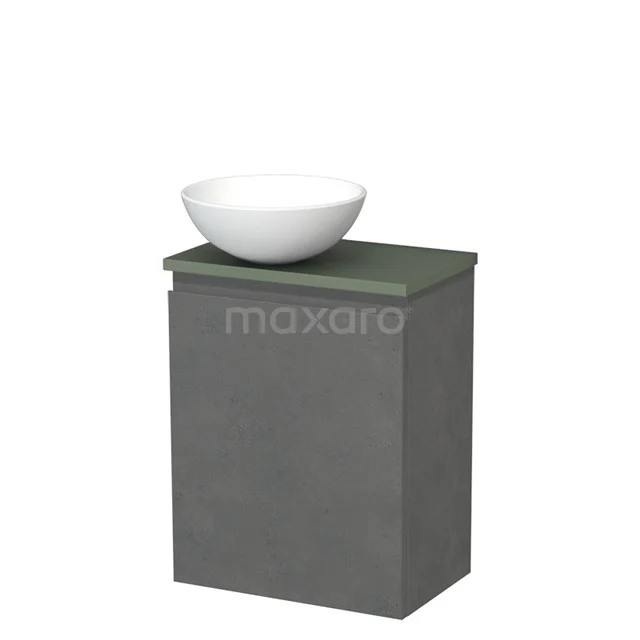Toilet unit with countertop wash basin | 41 cm Dark grey concrete Handleless front Matte white Ceramic wash basin Sage green worktop TMK10-14028