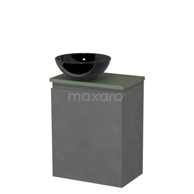 Toilet unit with countertop wash basin | 41 cm Dark grey concrete Handleless front High-gloss black Ceramic wash basin Sage green fronts TMK10-14030