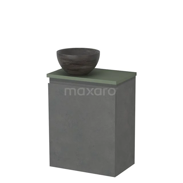 Toilet unit with countertop wash basin | 41 cm Dark grey concrete Handleless front Blue stone Natural stone wash basin Sage green worktop TMK10-14031