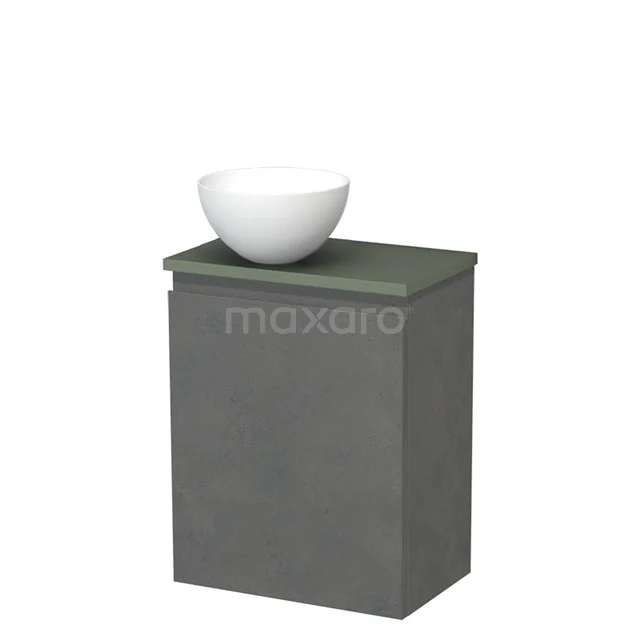 Toilet unit with countertop wash basin | 41 cm Dark grey concrete Handleless front Matte white Solid surface wash basin Sage green worktop TMK10-14032