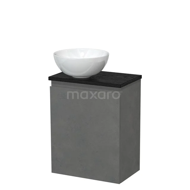 Toilet unit with countertop wash basin | 41 cm Dark grey concrete Handleless front High-gloss white Ceramic worktop Black oak worktop TMK10-14036