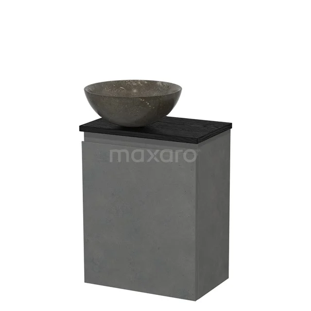 Toilet unit with wash basin | 41 cm Dark grey concrete Handleless front Blue stone Natural stone Countertop wash basin Black oak worktop TMK10-14039