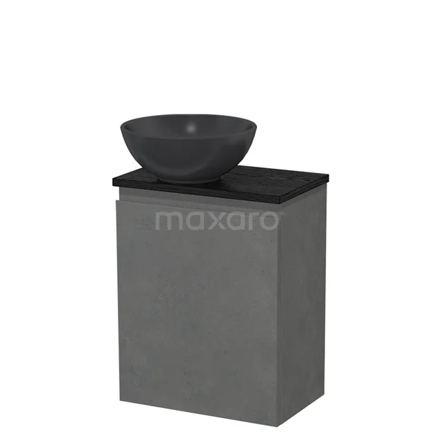 Toilet unit with countertop wash basin | 41 cm Dark grey concrete Handleless front Matte black Quartz wash basin Black oak worktop TMK10-14040