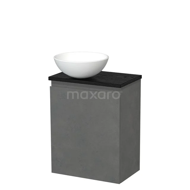 WC-Möbel mit Waschbecken | 41 cm Dunkelgrauer Beton Grifflose Front Matt Weiß Keramik Aufsatzwaschbecken Schwarze Eiche Platte TMK10-14041 WC-Möbel mit Waschbecken | 41 cm Dunkelgrauer Beton Grifflose Front Matt Weiß Keramik Aufsatzwaschbecken Schwarze Eiche Platte TMK10-14041