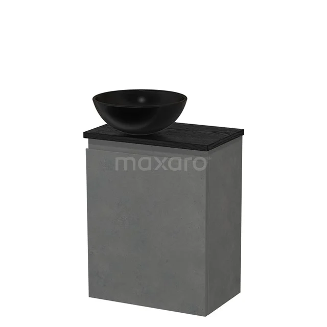 Toilet unit with countertop wash basin | 41 cm Dark grey concrete Handleless front Matte black Ceramic worktop Black oak top TMK10-14042