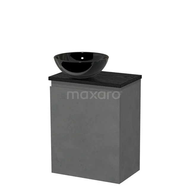 Toilet unit with countertop wash basin | 41 cm Dark grey concrete Handleless front High-gloss black Ceramic basin Black oak worktop TMK10-14043