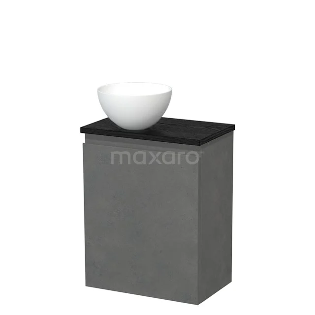 Toilet unit with countertop wash basin | 41 cm Dark grey concrete Handleless front Matte white Solid surface concrete worktop Black oak worktop TMK10-14045