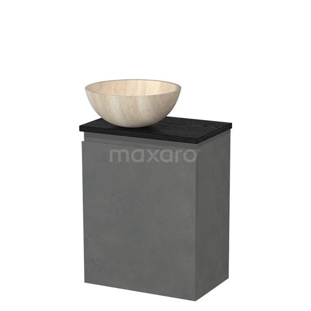 Toilet unit with countertop wash basin | 41 cm Dark grey concrete Handleless front Travertine Natural stone worktop Black oak fronts TMK10-14046