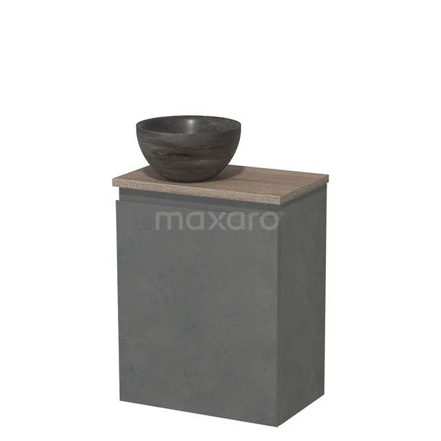 Toiletmeubel met waskom | 41 cm Donkergrijs beton Greeploos front Blue stone Natuursteen waskom Eiken blad TMK10-14070