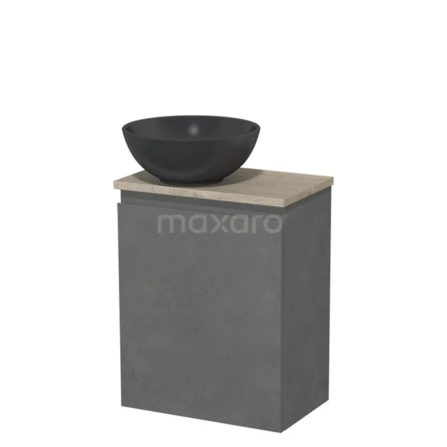 Toilet unit with countertop wash basin | 41 cm Dark grey concrete Handleless front Matte black Quartz worktop Light grey oak Fronts TMK10-14079