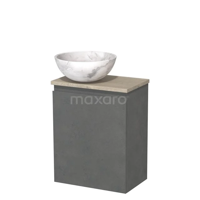 Toilet unit with countertop wash basin | 41 cm Dark grey concrete Handleless front White marble Natural stone countertop wash basin Light grey oak fronts TMK10-14086