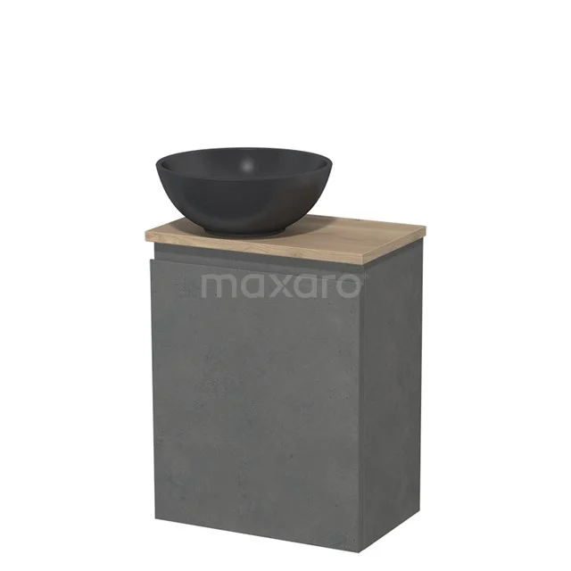 Toilet unit with countertop wash basin | 41 cm Dark grey concrete Handleless front Matte black Quartz worktop Light brown oak top TMK10-14092