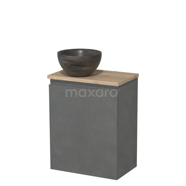Toilet unit with countertop wash basin | 41 cm Dark grey concrete Handleless front Blue stone Natural stone Wash basin Light brown oak fronts TMK10-14096