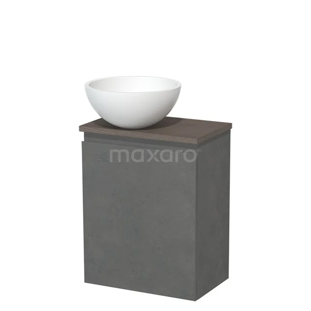 Toilet unit with countertop wash basin | 41 cm Dark grey concrete Handleless front Matte white Solidtop wash basin Dark brown oak worktop Dark brown oak worktop TMK10-14115