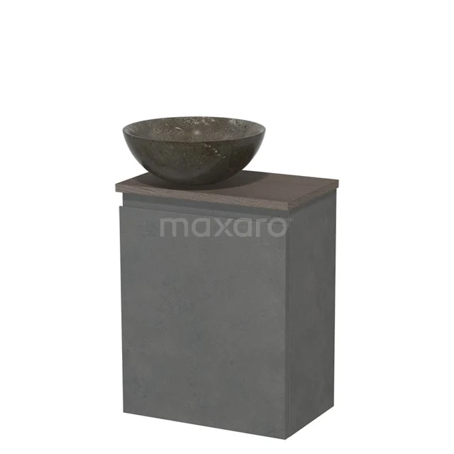 Toilet unit with countertop wash basin | 41 cm Dark grey concrete Handleless front Blue stone Natural stone Countertop wash basin Dark brown oak worktop TMK10-14117